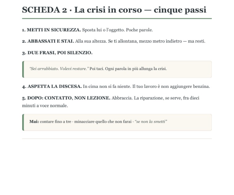Scheda 2 — La crisi in corso: i cinque passi da fare mentre sta succedendo