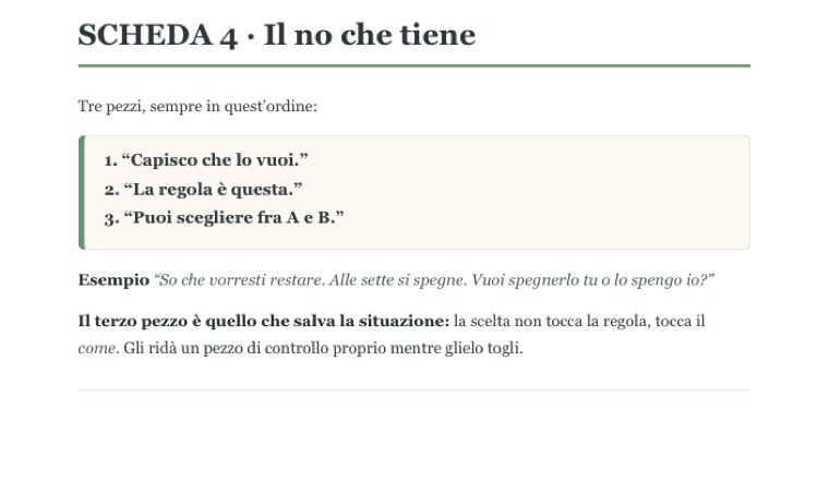 Scheda 4 — Il no che tiene: i tre pezzi, nell'ordine giusto